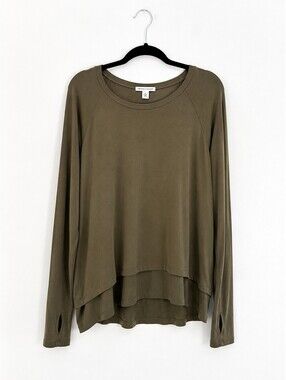 Threads 4 Thought Olive Modal Layered Hem Thumbhole Pullover Top L